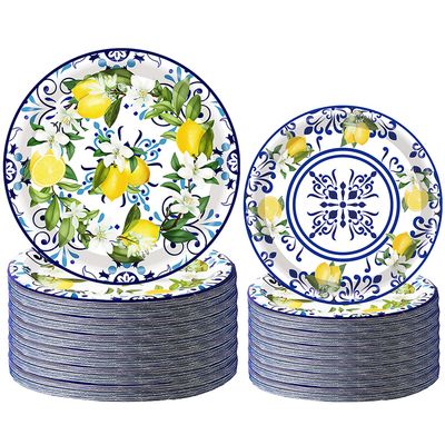 100pcs Capri Lemon Party Plates - Blue & Yellow Lemon Theme Decorations (9" & 7" Plates)