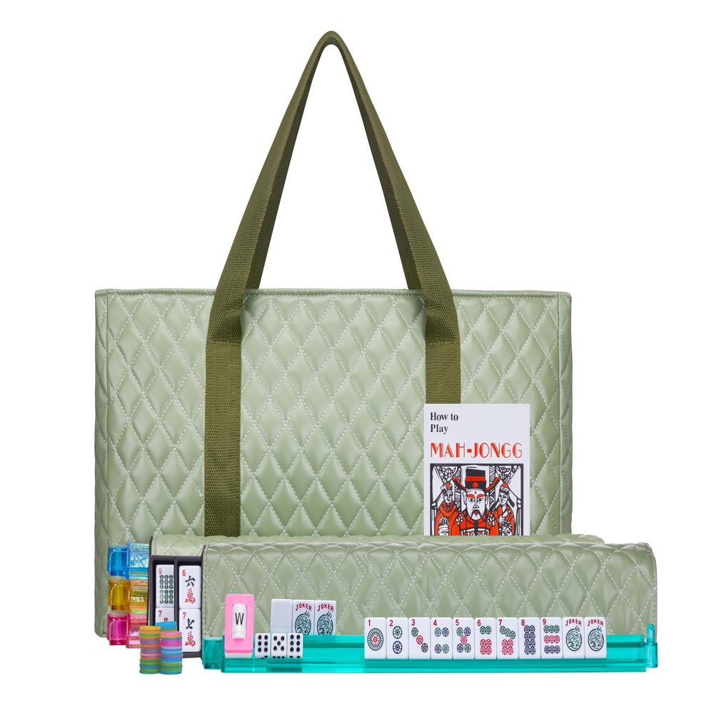 C&H Solutions American Mah Jongg Complete Set, 166 Tiles with All in one Combo Rack with Green PU Bag