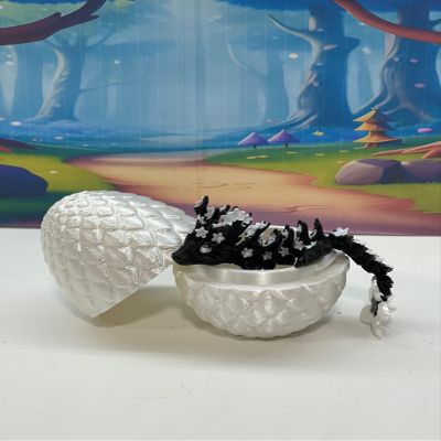 3D Printed Baby Dragon with Dragon Egg, 6" Articulated Back and White Cherry Blossom Baby Dragon, Home Decor Executive Desk Toys,Fidget Toys for Autism/ADHD BD004-BW