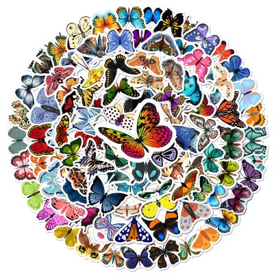 100pcs Colorful Butterfly Stickers Pack - Vibrant Vinyl Decals for Scrapbooks, Journals, Water Bottles, Notebooks - Waterproof Decorative Stickers for Crafts and Rewards