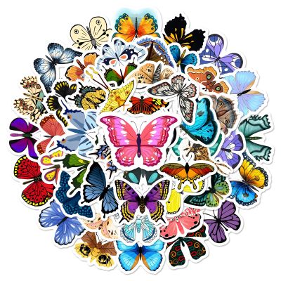 Assorted Butterfly Stickers 50pcs Waterproof Vinyl Decals for Journals, Water Bottles, Laptops, Kindle - Versatile Decorative Stickers for Crafts & Rewards