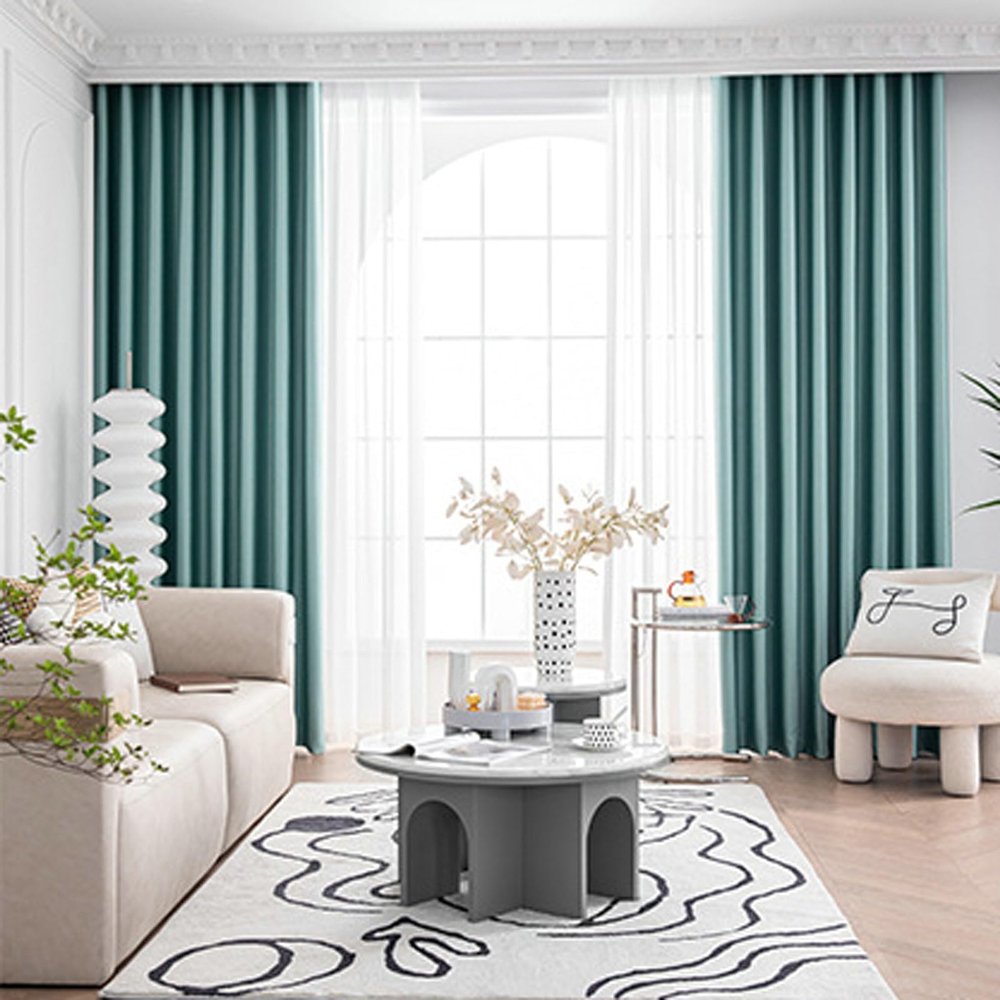 Daesar Blackout Curtains Bedroom 2 Panel, Polyester Grommet Window Curtains 42" W x 62" H Drapes Solid Color Check Texture Light Green Blackout Curtains for Living Room