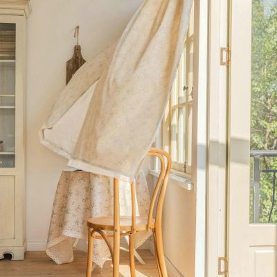 Daesar Semi Blackout Curtains 2 Panels, Polyester Cotton Rod Pocket Window Curtains 55" W x 63" H Drapes Double Layered Small Flowers Lace Beige Blackout Curtains for Bedroom Living Room