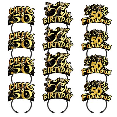 KKBES 12 Piece Happy Birthday Headbands & 50th Birthday Party Hats