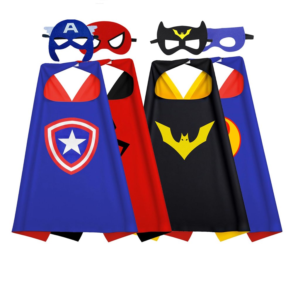 Kids Capes and Masks Boys Girls Costumes for Halloween Christmas Cosplay Dress Up (Blue-4pcs)
