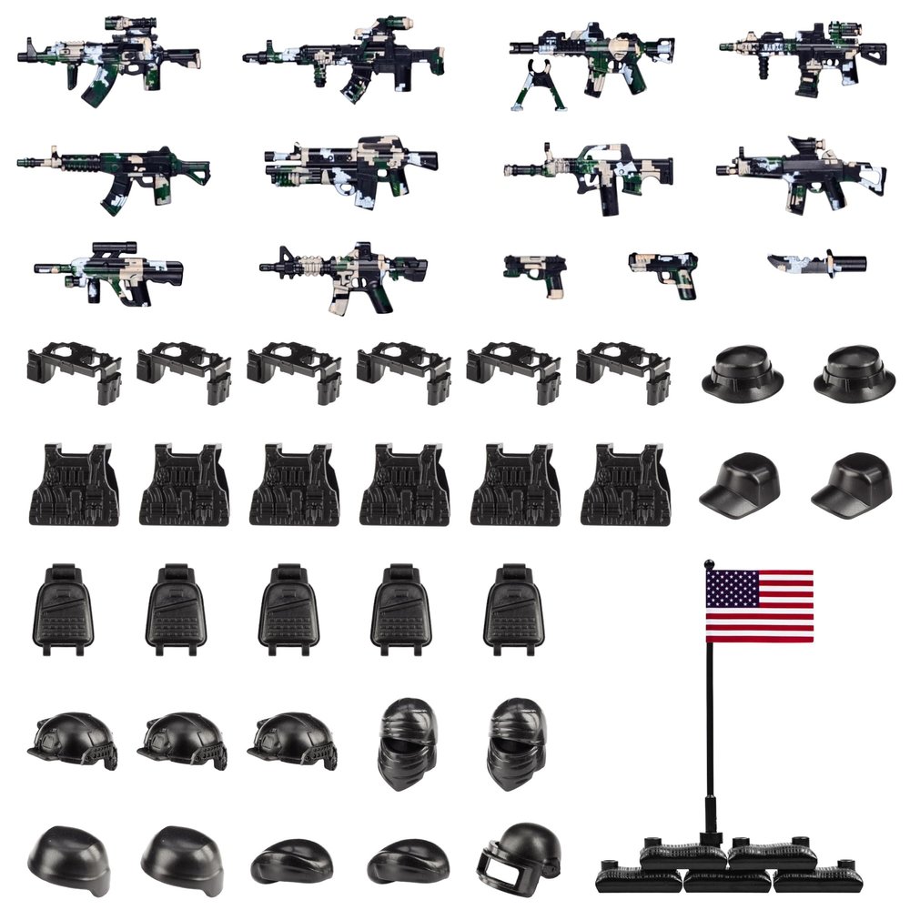 MaozyHomie 51 Pcs Toy Soldiers Figures US Camouflage Weapons Army Battle Toy Set - Weapons Pack Military Accessories Kits Toys Building Blocks Compatible with Major Brand, 3 Years Old and up
