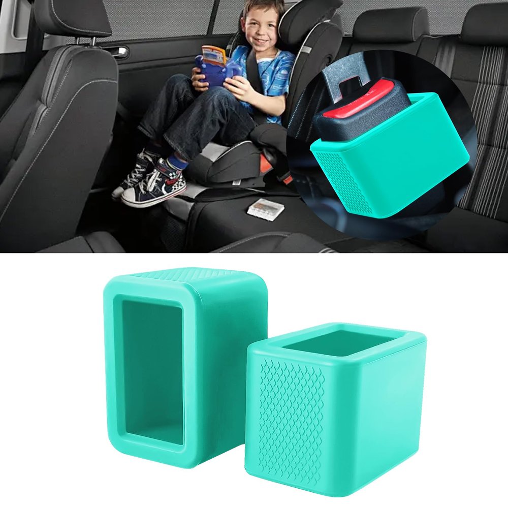 2 Pack Silicone Seat Belt Buckle Holder, Seat Belt Buckle Booster for Kids, Durable Silicone Material, Easy Access to The Buckles of Rear Seats, Car Accessories, Suitable for Most Car Models (Green)