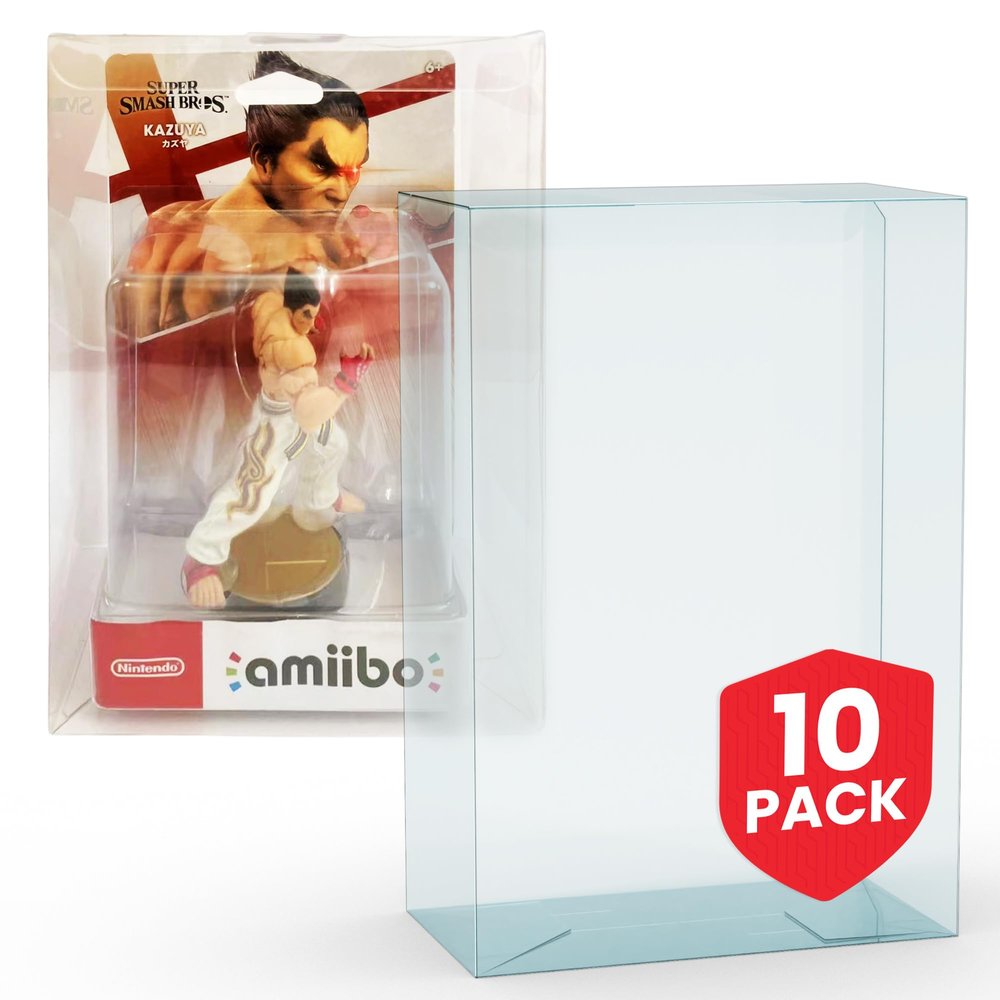 EVORETRO PET Display Case Protector for Small Amiibo Single Action Figure Box - 0.40mm Thick, Clear, Stackable, Custom Fit Design for Zelda, Smash Bros, Splatoon Amiibo Collectibles (10 Pack)