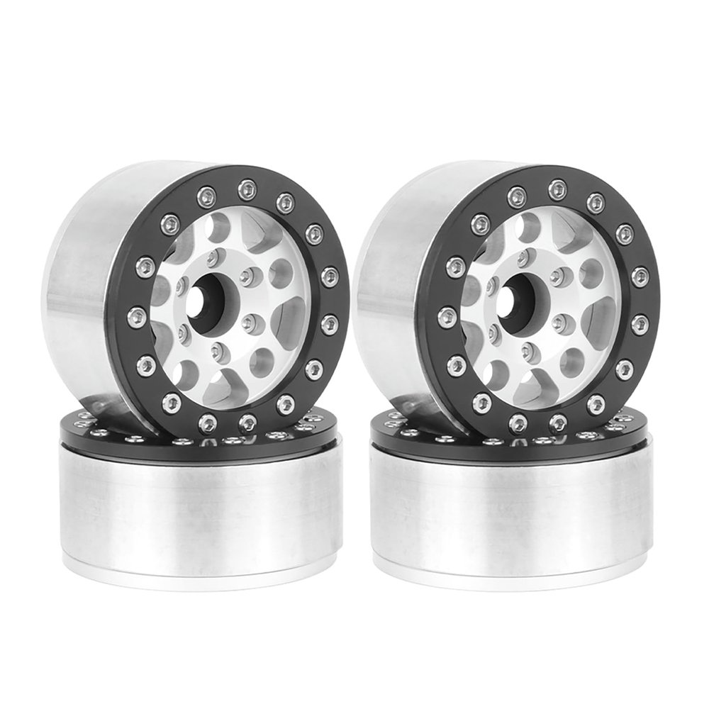 WONFAST 4PCS 1.55 Inch Aluminum Alloy Metal 5Spoke Beadlock Wheel Rim Hubs Replacement Accessory for AX90069 D90 TF2 CC01 Tamiya 1/10 RC Crawler Car Upgrade Parts (Black Silver)