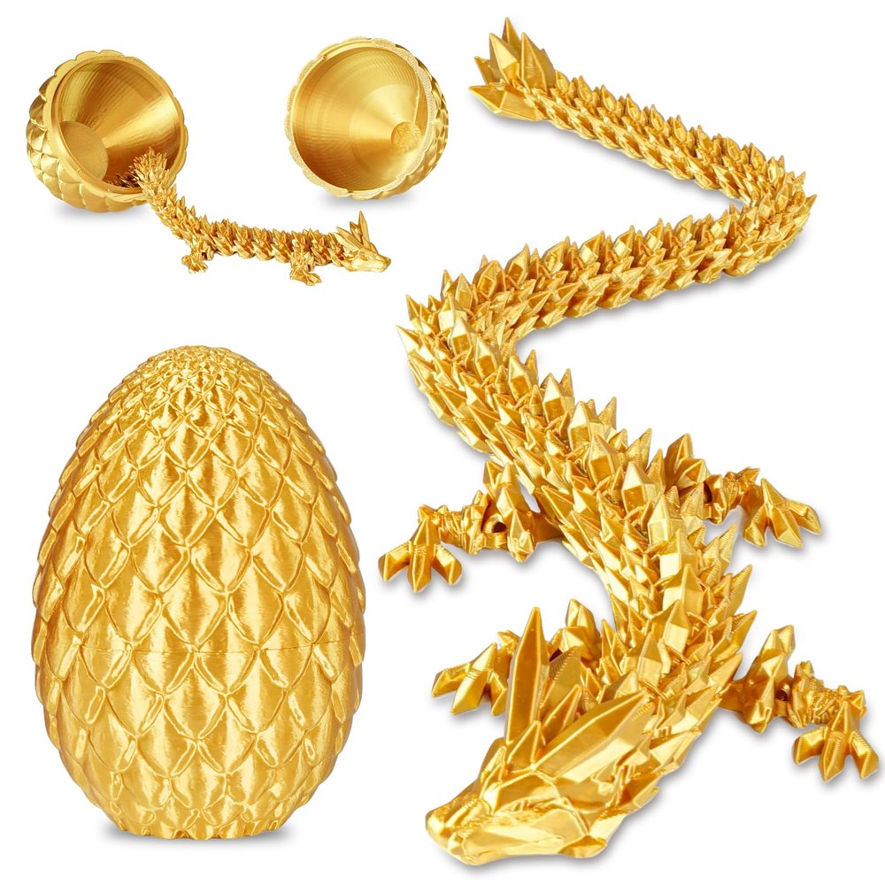 Dragon Eggs with Dragon Inside, 3D Printed Surprise Funny Gifts for Kids, Articulated Dragon Fidget Toys for Adults, Executive Desk Toys Office Room Dcor (Gold, M-Size)