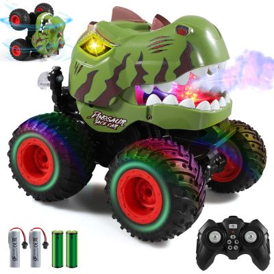 DYODYORC Remote Control Car, 2.4Ghz All Terrain Dinosaur Monster Truck Toys, RC Truck with Spay, Music, Stunt Capable, All Included Ready to Run, Toy Gifts for Boys and Girls (Dark Green)
