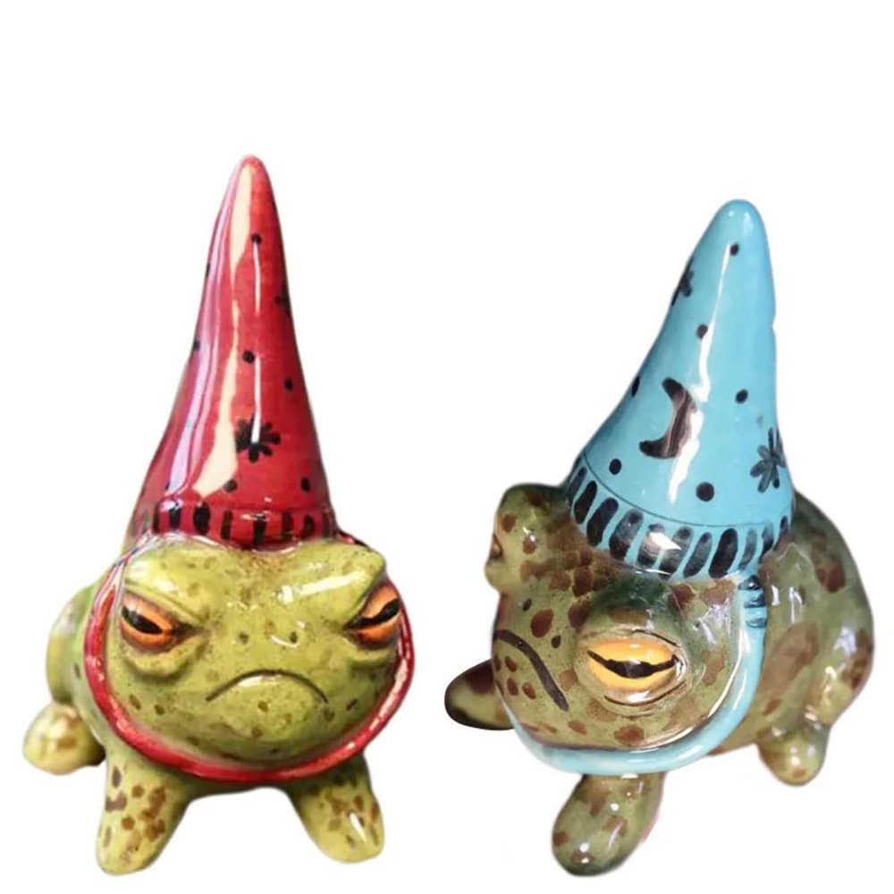 AJIEDSBHI Little Wizards Frog Ornaments, Miniature Hand-Painted Ceramic Flowerpot Decorations - Adorable Frog Sculpture for Garden, Outdoor Yard Art, for Frog and Garden Enthusiasts (2Pcs)