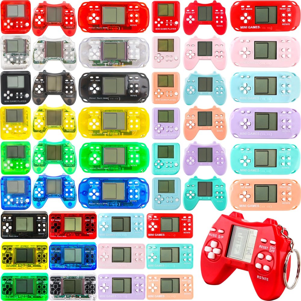 Kugliwa 48 Pack Mini Video Game Party Favors Keychain Small Mini Video Keychain Handheld Game Key chain for Kids Birthday Class Prize Goddie Bag Fillers(Macaron Color 2