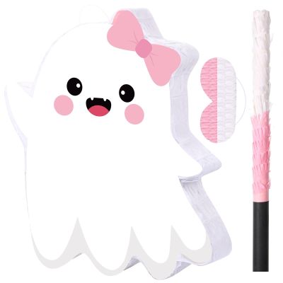 Aoriher Ghost Piata Pink Halloween Piata White Pink Ghost Party Piata with Bat Stick Blindfold Mask Confetti for Halloween Holiday Theme Festival Birthday Party Supplies Decoration(Cute)