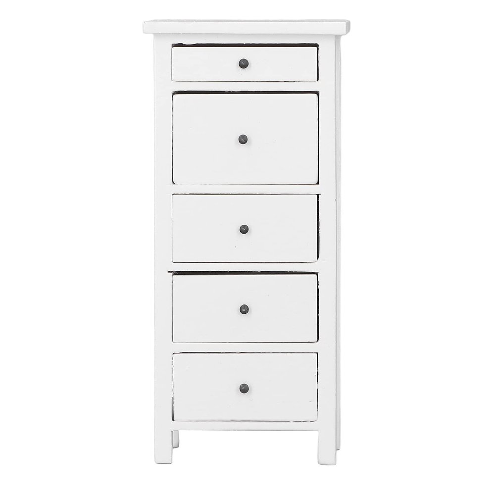 1:12 Scale Dollhouse Chest of Drawer - 5.12 x 2.28 x 1.46in Wooden Dollhouse Vertical Storage Cabinet - Miniature White Bedroom Furniture Doll House Decoration
