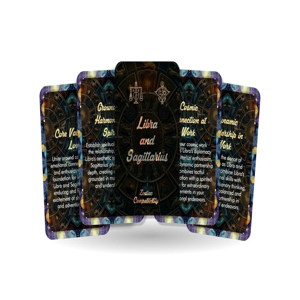 Ibiza Tarot Libra and Sagittarius - Zodiac Compatibility - Divination Tools - Oracle Cards - Star Sign Compatibility - Horoscope Compatibility Cards