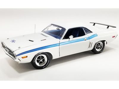 1/18 scale diecast car model of 1971 R/T 383 Magnum Brite White with Blue Stripes and Blue Interior Limited Edition to 468 pieces Worldwide die cast model car by ACME A1806027