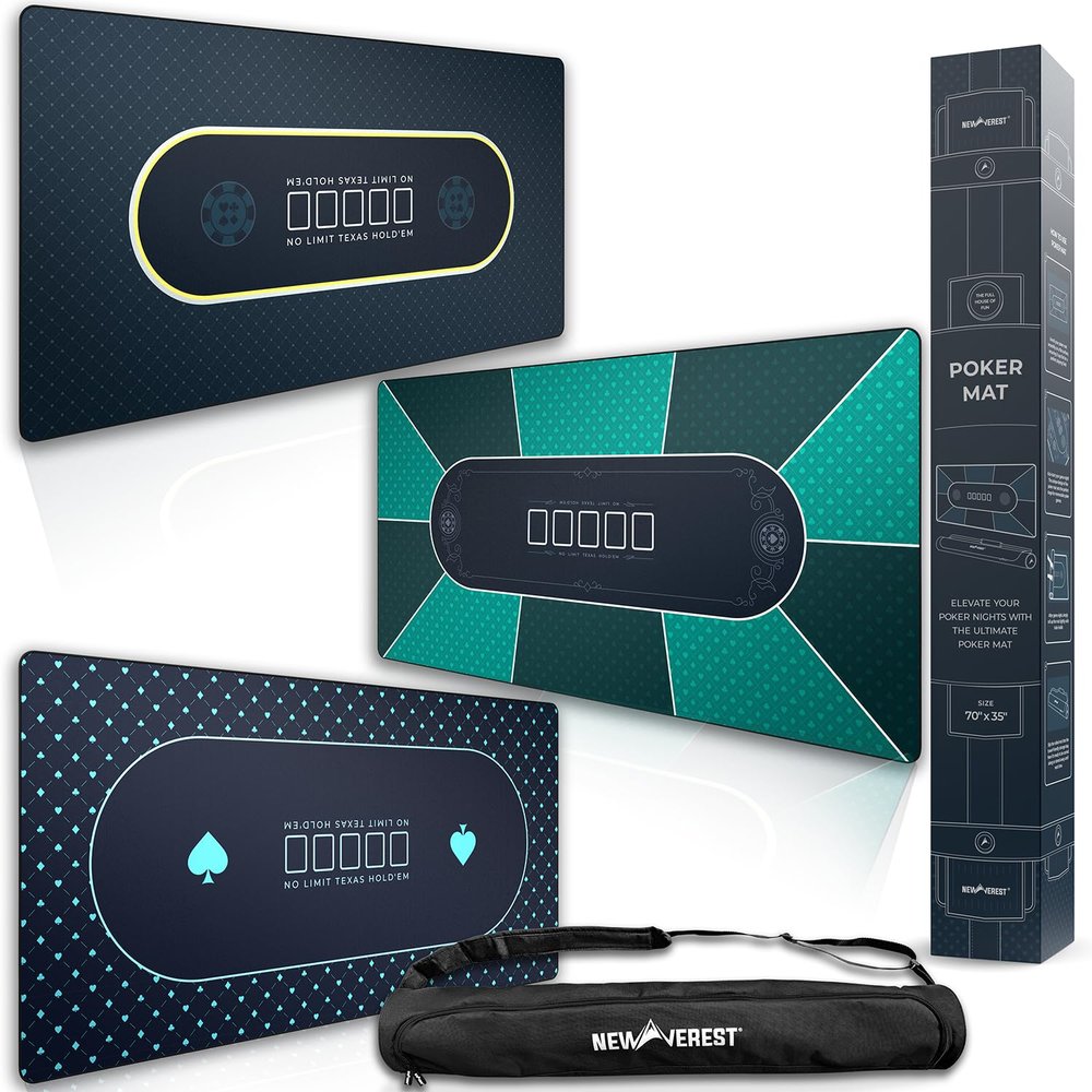 Newverest Poker Gift Set: Texas Hold'em Poker Mat Midnight Black + Lucky Green + Royal Blue | 70" x 35"