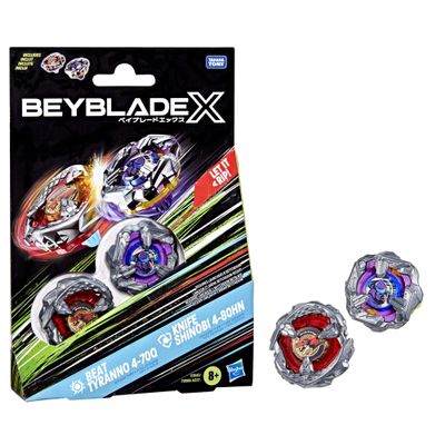 Beyblade X Beat Tyranno 4-70Q & Knife Shinobi 4-80HN Dual Pack Set with 2 Right-Spinning Tops; Authentic Takara Tomy Battle Tops; Games/Toys for Boys & Girls 8+
