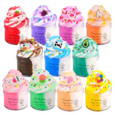 Cloud Slime Kit 11 Pack, Dual Color Slime Set with Cute Peach Sunflower and Unicorn Charms, Stress Relief Toys Cool Birthday Gifts Ideas for Girls and Boys, Party Favors for Kids