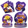 150 Pcs Halloween Plates and Napkins Sets - Cute Happy Halloween Party Supplies Tableware, Halloweens Disposable Paper Plates Napkins Set for Halloweens Birthday Party Decorations Favors, Serve 50 view 1