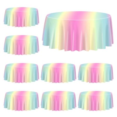 QUERICKY 9 Pack Pastel Rainbow Tablecloths, 84x84'' Round Plastic Table Cover for Girls Birthday Party Decorations