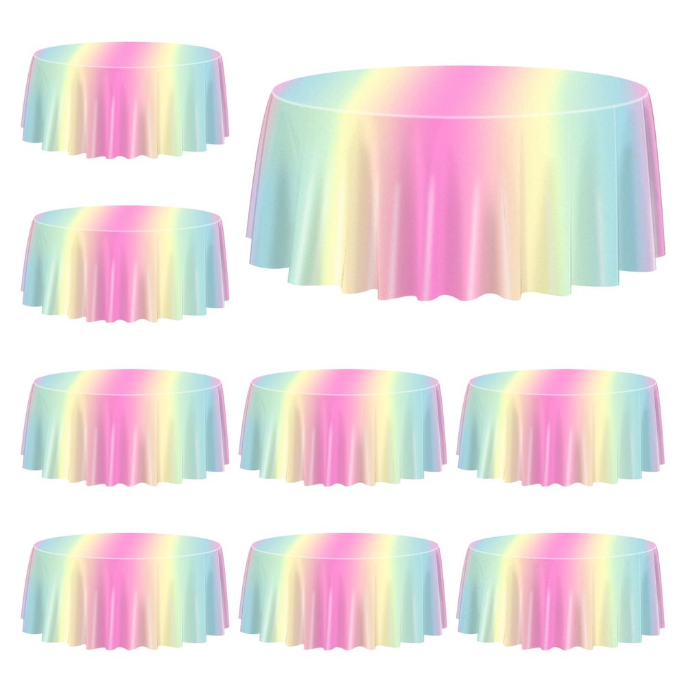 QUERICKY 9 Pack Pastel Rainbow Tablecloths, 84x84'' Round Plastic Table Cover for Girls Birthday Party Decorations