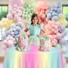 QUERICKY 9 Pack Pastel Rainbow Tablecloths, 84x84'' Round Plastic Table Cover for Girls Birthday Party Decorations view 3