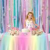 QUERICKY 9 Pack Pastel Rainbow Tablecloths, 84x84'' Round Plastic Table Cover for Girls Birthday Party Decorations view 4