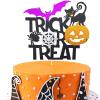 1Pcs Happy Halloween Cake Topper Black Glitter Trick or Treat Cake Topper Castle Witch Pumpkin Ghost Bat Halloween Cake Decorations Cake Pick for Halloween Birthday Baby Shower Party Supplies view 1