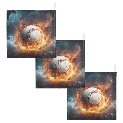 Kigai Baby Washcloths 3 Pack - Fire Baseball Lightning Soft and Absorbent Muslin Baby Face Towel Bath Essential for Newborn and Infant Care, 12x12 in