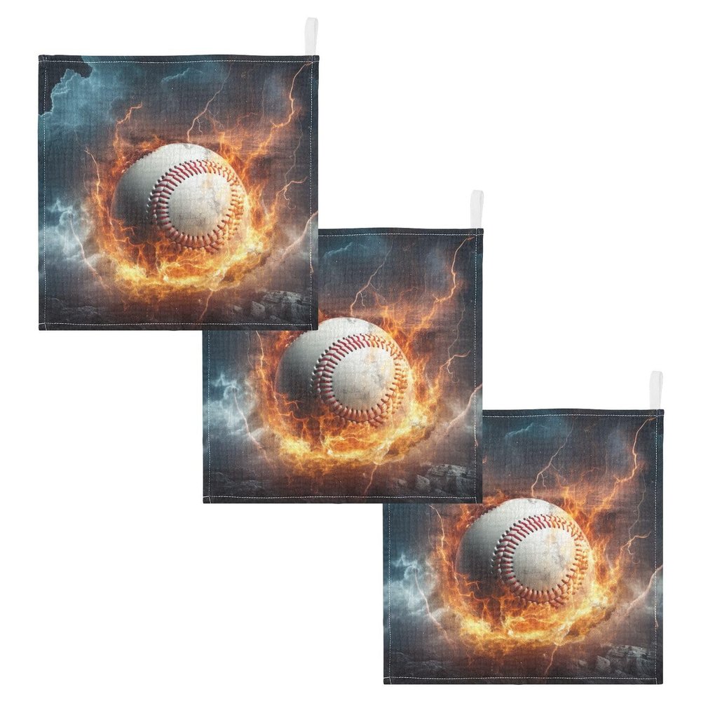 Kigai Baby Washcloths 3 Pack - Fire Baseball Lightning Soft and Absorbent Muslin Baby Face Towel Bath Essential for Newborn and Infant Care, 12x12 in