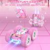 Pink Remote Control Car for Girls, RC Cars for Kids with DIY Sticker & Colored Lights, 2.4Ghz Double Sided 360 Flips 4WD Stunt Car, Rechargeable Toy Cars for Girl Ages 4-6 5-7 6-8 8-12 Birthday Gift view 2