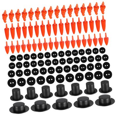 Gogogmee 320pcs Diy Snowman Accessories Set Includes Mini Black Hats Snowman Nose Buttons for Crafting Christmas Decorations and Imaginative Projects