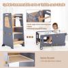 4 in 1 Toddler Kitchen Tower, Kids Kitchen Stool Helper, Standing Tower with Convertible Table and Chair, Toddler Step Stool with Adjustable-Height,Whiteboard and Safety Rail for Counter Sink (Gray) view 4