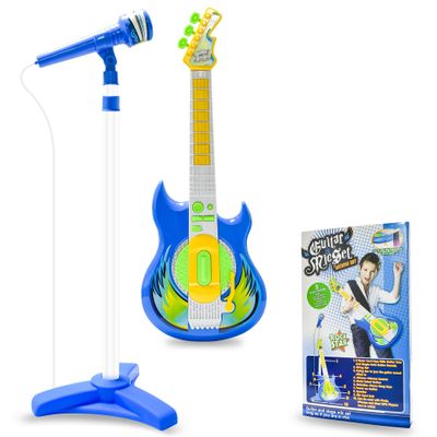 Contixo TG4 Musical Guitar and Microphone Set for Kids, Blue Electric Guitar Toys Starter Kit with Adjustable Height Microphone Stand, Karaoke Toy for Boys, Girls, Toddlers Christmas Birthday Gift
