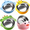 Nuogo 4 Packs 304 Stainless Steel Baby Bowls with Silicone Sleeve Kids Toddler Food Bowls with Suction Anti Slip Cute Animal safe Design for Baby Feeding Soup Noodle Pasta Snack view 1