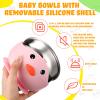 Nuogo 4 Packs 304 Stainless Steel Baby Bowls with Silicone Sleeve Kids Toddler Food Bowls with Suction Anti Slip Cute Animal safe Design for Baby Feeding Soup Noodle Pasta Snack view 4