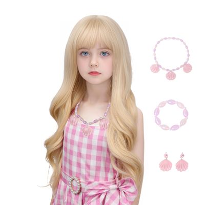 MUPUL Blonde Wig For Kids Girls Long Wavy Blonde Wig With Bangs Halloween costumes Wigs For Kids