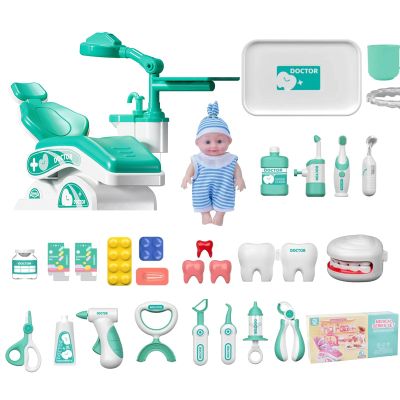 Pretend Dentist Play Set with 28Pcs Toys, Kids Doctor Playset with Operating Table, Medical Kit Role Play Toy for Kids 3-6 Years Old Cyan