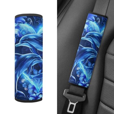 Baxinh Dolphin Printed Car Seat Belt Pads Cover for Kids, Floral Car Seat Strap Pads Seat Belt Protector, 2 Pack Soft Helps Protect Your Neck and Shoulder from The Seat Belt Rubbing