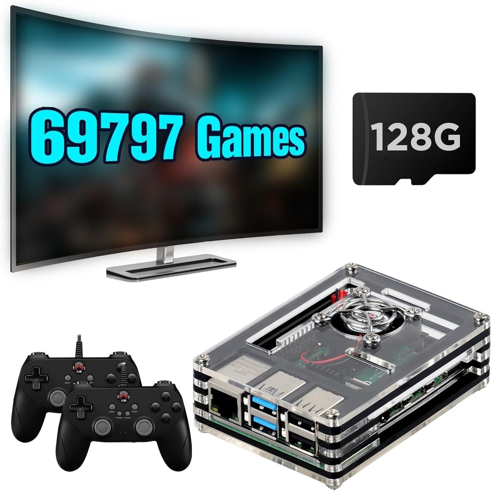 Retro Game Console Built in 90000+ Games, Batocera 39 Game System, Plug and Play Video Game Console for TV, 4K UHD Portable Emulator Console, Retropie 4B (128G PI + Wired Controller)