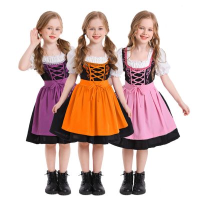 KAGAYD Girl's German Dirndl Dress 2-Pieces Costumes for Bavarian Oktoberfest Carnival Halloween (Pink, 14-16 Years)