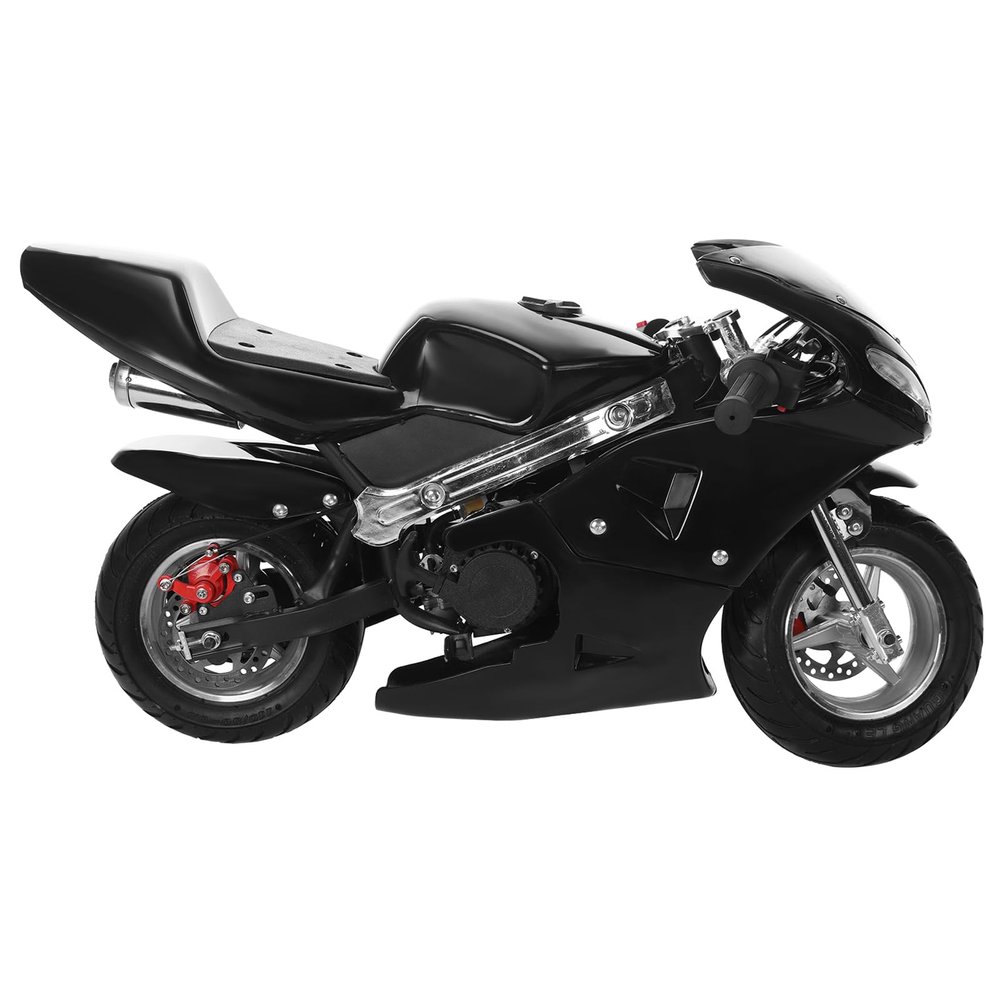 Mini Motorcycle for Kids,49cc 2 Stroke Mini Gas Pocket Bike High Brightness Dual Headlights Rubber Handlebar 1.25L Gas Tank Children Motorcycle Strong Power Racing Max Speed 20Mph (Black)