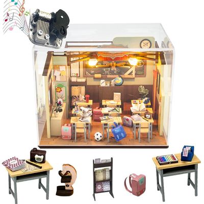 DIY Miniature Dollhouse Kit Back to School House Wooden Miniatures House Crafts DIY Model Kits Christmas Birthday Gifts for Men and Women Friend (with Dust Cover)