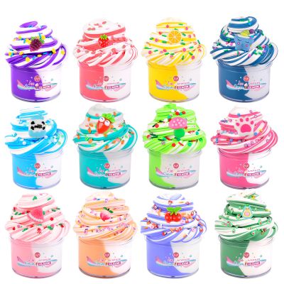Butter Slime Kit 12 Pack, Scented, Stretchy, Non-Sticky, Premade Slime with Peach, Strawberry, Grape, Avocado Charms, Perect for Birthday Gifts Party Favors and Stress Relieft Toy