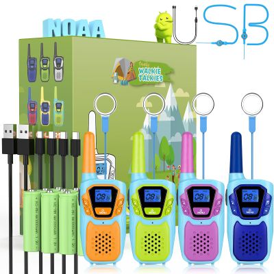 Topsung Walkie Talkies for Kids Rechargeable 4 Pack Walkie-Talkies Long Range NOAA FRS 2 Way Radio for Adults Camping Skiing Cruise, Family Adventure Toys for 3-12 Year Old Boys Girls Toddlers