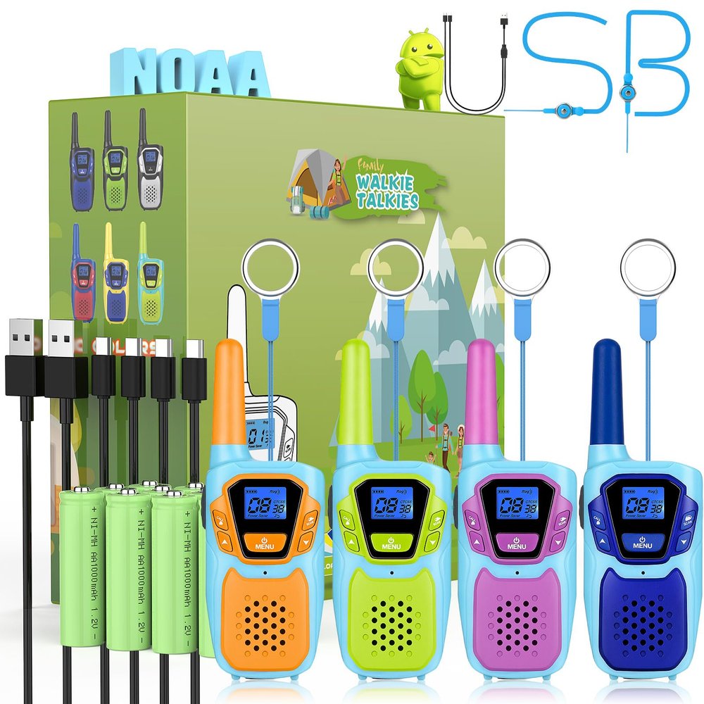 Topsung Walkie Talkies for Kids Rechargeable 4 Pack Walkie-Talkies Long Range NOAA FRS 2 Way Radio for Adults Camping Skiing Cruise, Family Adventure Toys for 3-12 Year Old Boys Girls Toddlers