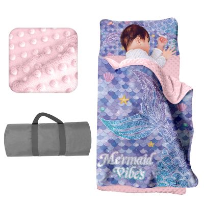 Personalized Toddler Girls Sleeping Bag Nap Mat for Daycare, Mermaid Kids Sleeping Bag with Pillow & Blanket for Preschool Kindergarten, Custom Name Easy Carry Napsack Purple 5