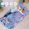 Personalized Toddler Girls Sleeping Bag Nap Mat for Daycare, Mermaid Kids Sleeping Bag with Pillow & Blanket for Preschool Kindergarten, Custom Name Easy Carry Napsack Purple 5 view 3